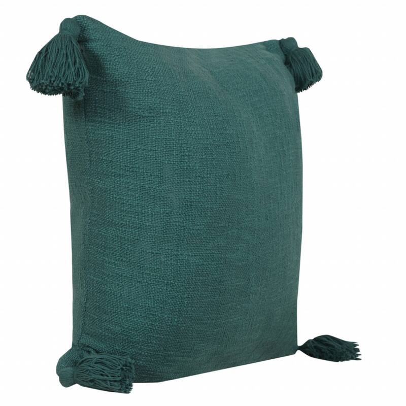 HomeRoots 20" X 20" Emerald Green 100% Cotton Zippered Pillow