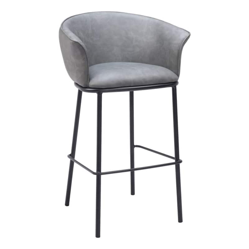 30 Inch Faux Leather Bar Height Chair with Steel Frame and Footrest - 19.7” x 24.4” x 38.4”