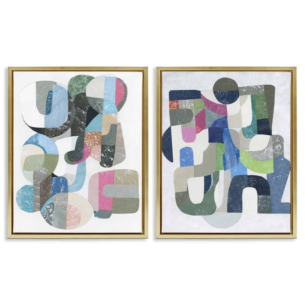 Stupell Retro Pastel Geometrics Framed Floater Canvas Wall Art Design By Coco Good (Set of 2)