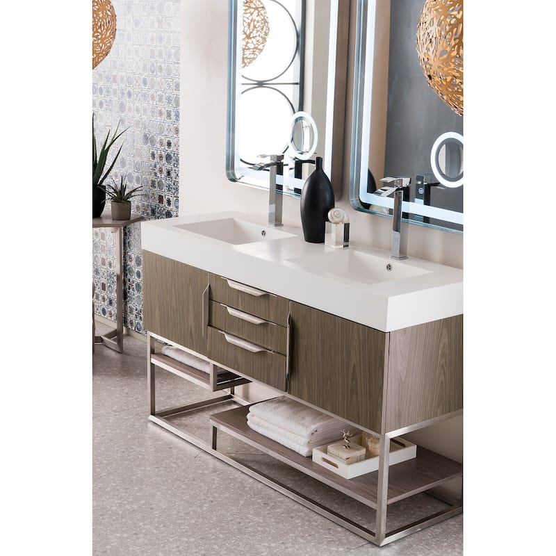 James Martin Vanities Columbia 59" Double Vanity, Ash Gray with Brushed Nickel Hardware