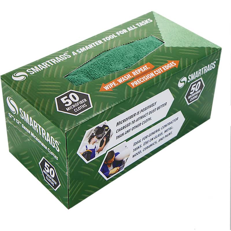 Arkwright Box of 50 Smart Rags Microfiber Cleaning Cloths - 12x12 - Green