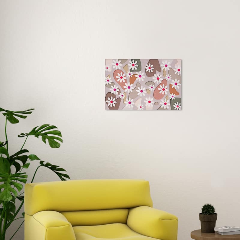 Wynwood Studio Canvas Nature and Landscape Daisy's and Blush Pebbles Pink and Wall Art Canvas Print - 30 x 20