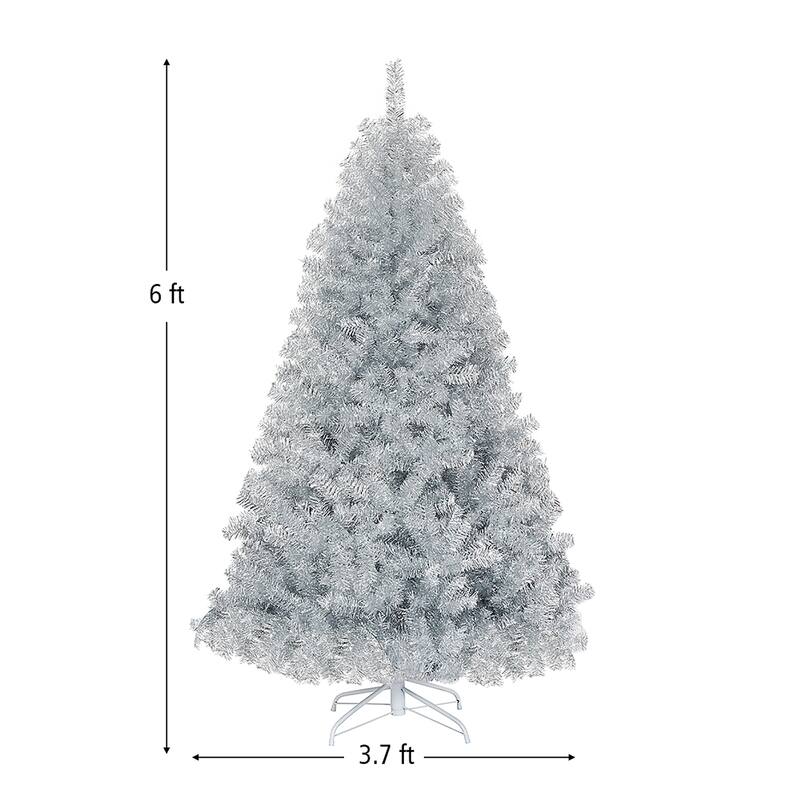 Costway 6Ft Hinged Unlit Artificial Silver Tinsel Christmas Tree - 6 FT