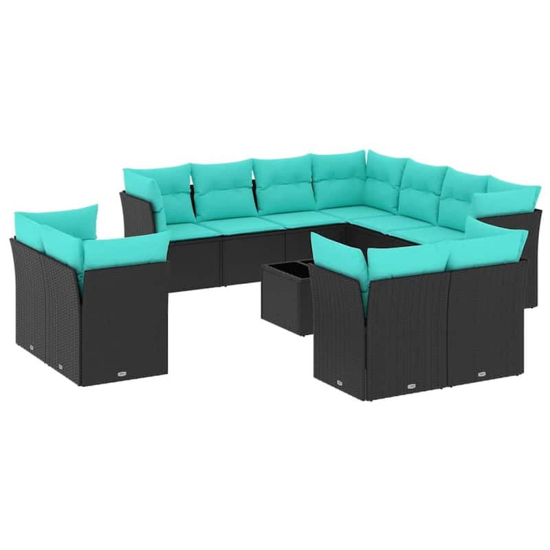 vidaXL Patio Sofa Set with Cushions Outdoor Conversation Furniture Poly Rattan - 21.7" x 24.4" x 27.2"