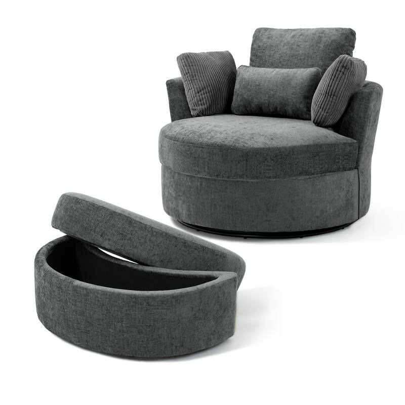 41" W Oversized Accent Barrel Swivel Chair with Moon Storage Ottoman