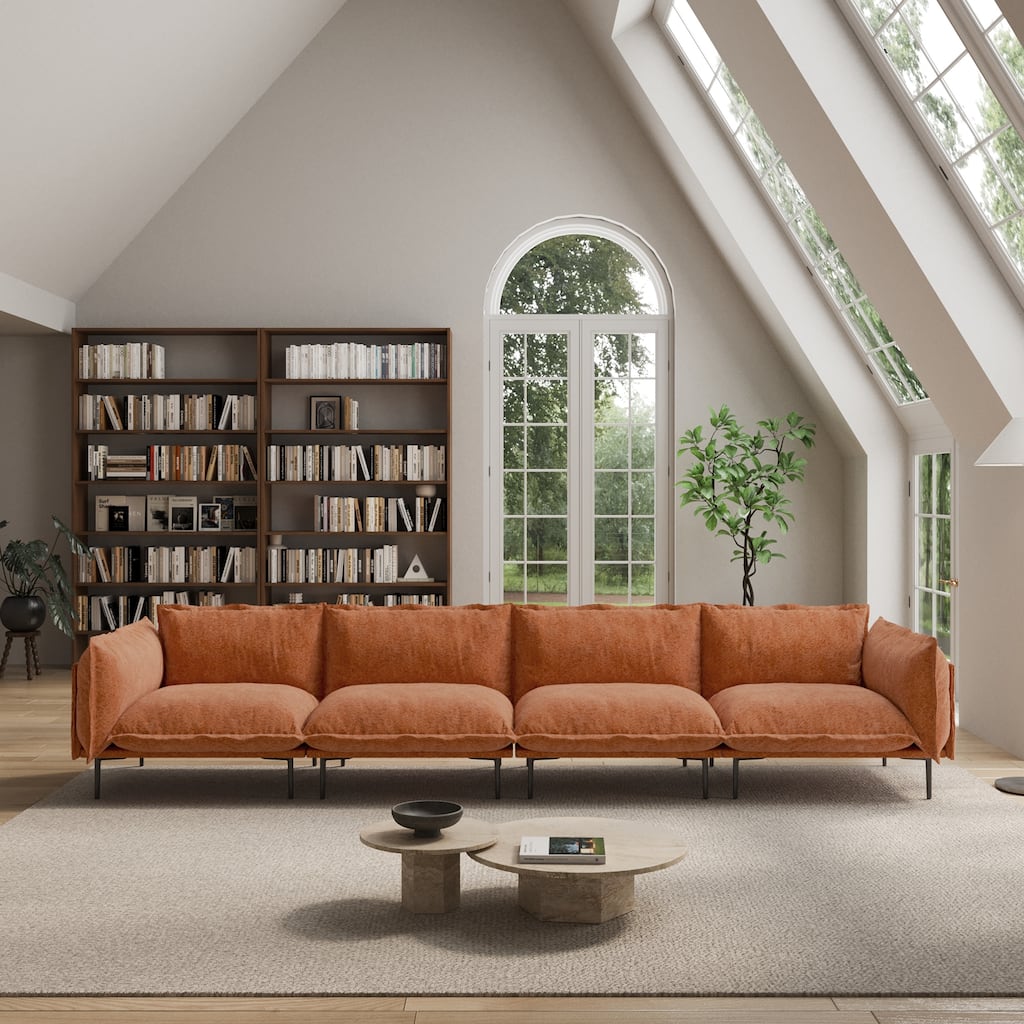 147" 4-Seater Mid-century Velvet Sectional Sofa Deep Seat Upholstered Cloud Modular Couch