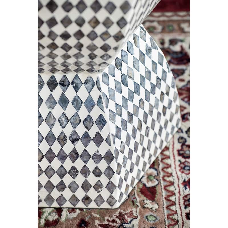 Hexagon Capiz Inlay Stool - 16.5" - Black and White