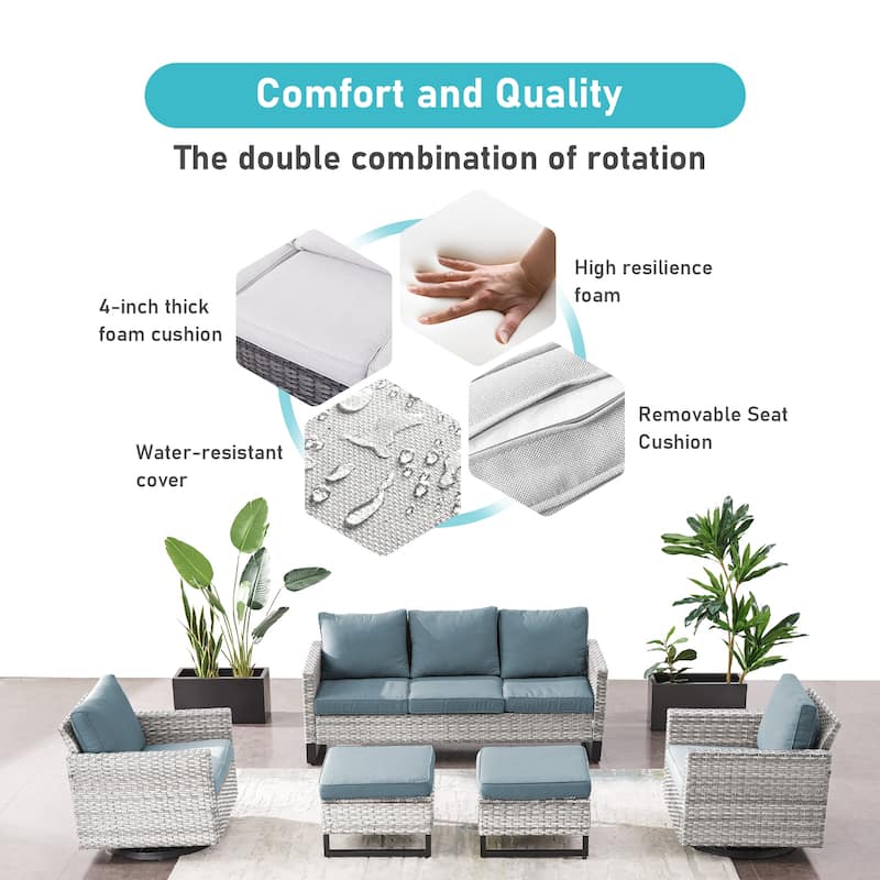 Gymojoy Outdoor Patio Sofa Rocking Chair Ottoman Set