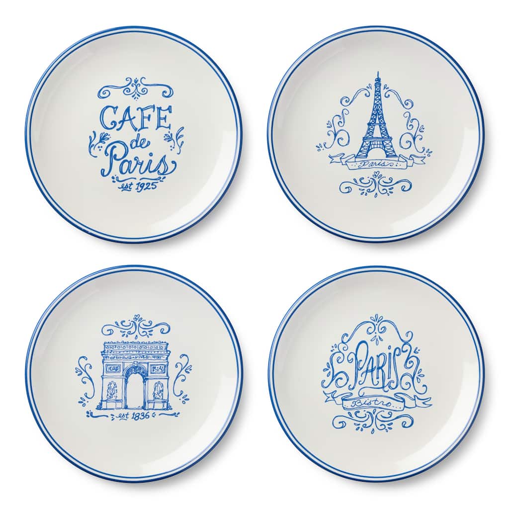 Certified International Bistro 9" Salad/Dessert Plates, Set of 4 Assorted Designs - 9.00"L x 9.00"W x 1.00"H