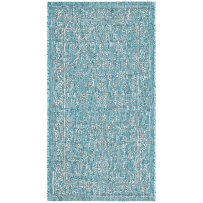 SAFAVIEH Courtyard Aquata Indoor/ Outdoor Waterproof Patio Backyard Rug - 2'3" x 5' - Aqua/Grey