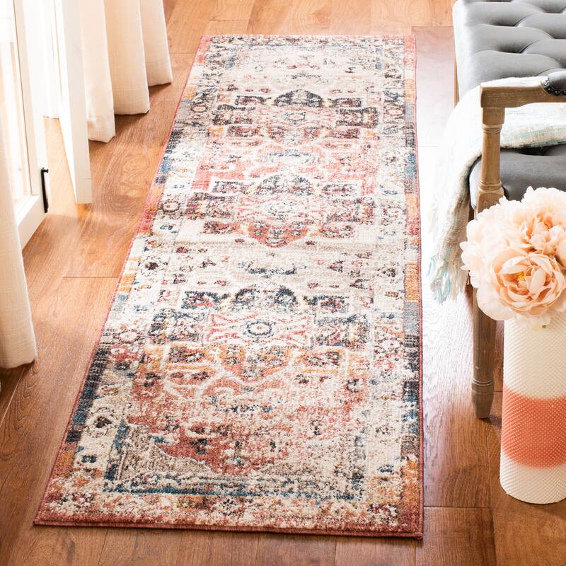 SAFAVIEH Carlyle Bilgi Vintage Oriental Rug - 2' x 8' Runner - Ivory/Blue