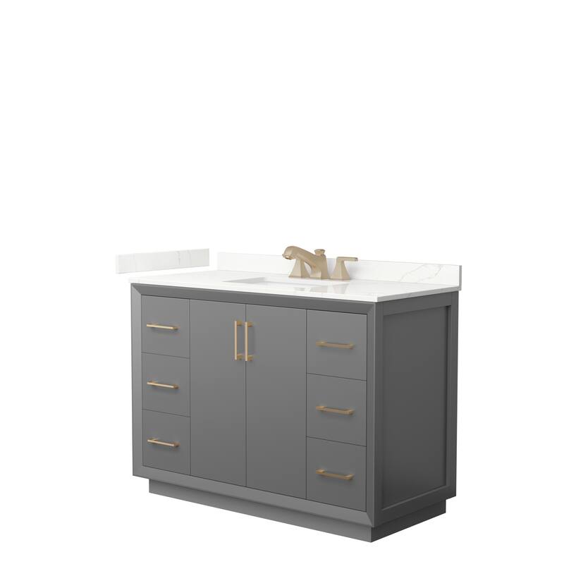 Strada 48-inch Single Vanity, Quartz Top - Dark Gray, Bronze Trim, Giotto Quartz Top