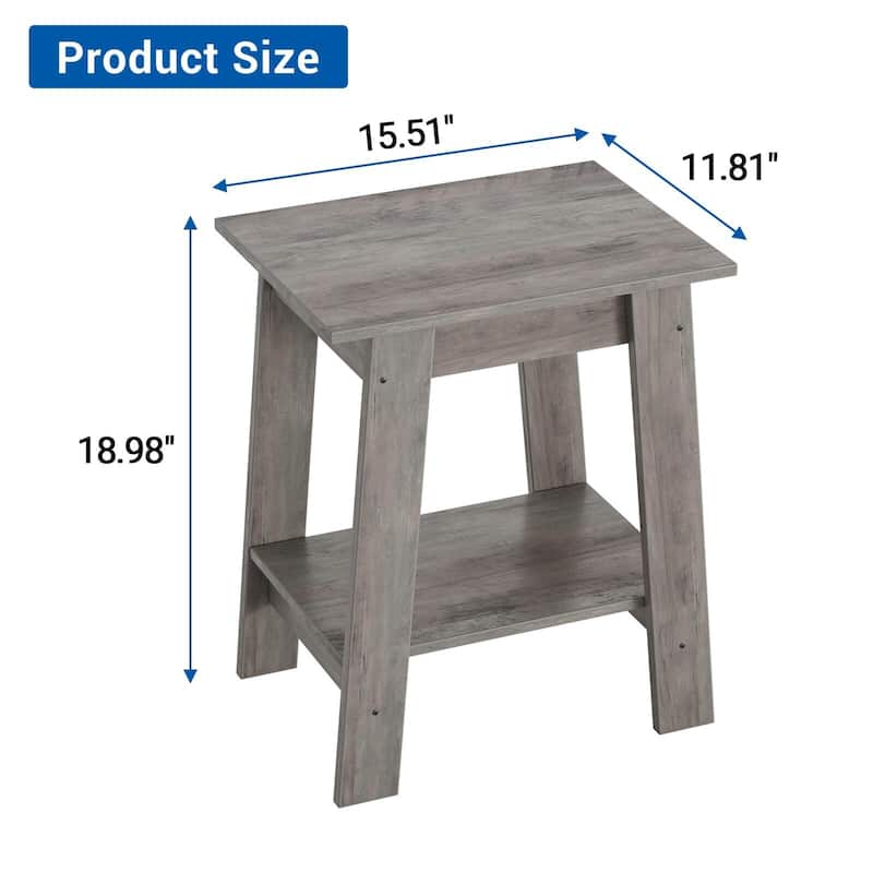 , Rustic Side Table with Storage Shelf, Small Center Table