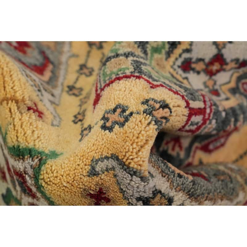 Hand-knotted Traditional Wool Yellow Geometric Area Rug Oriental Carpet - 8' 0'' X 2' 7''