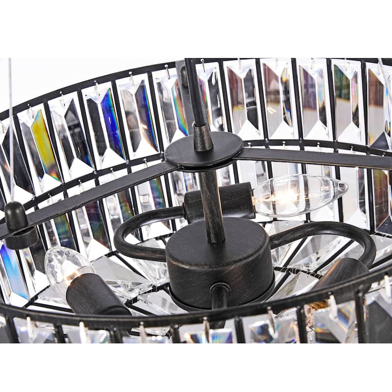 Justina 3-Light Antique Black Crystal Glass Prism Pendant Chandelier