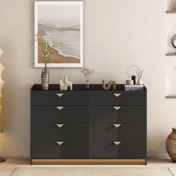 black 8 drawer double dresser 8-Drawer with LED & Fluted Panels for Bedroom or Living Room (Black) - Bed Bath & Beyond Size:3T-4 Years