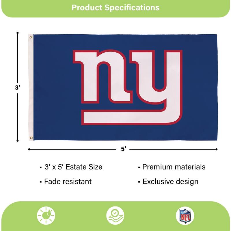New York Giants Single Sided Flag w/ 2 Grommets, 3'x5'