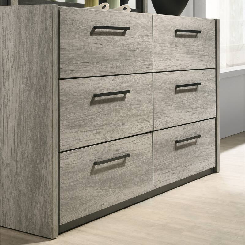 Roundhill Furniture Lenca LED Wallbed with Nightstands, Dresser, Mirror, and Chest - Weathered Gray