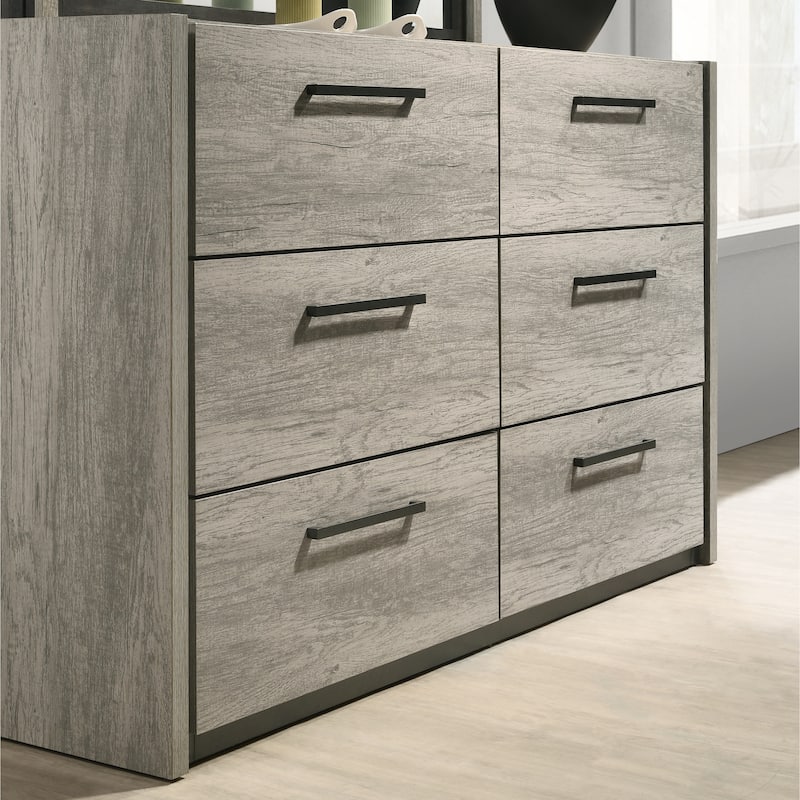Roundhill Furniture Lenca LED Wallbed with Nightstands, Dresser, and Mirror - Weathered Gray