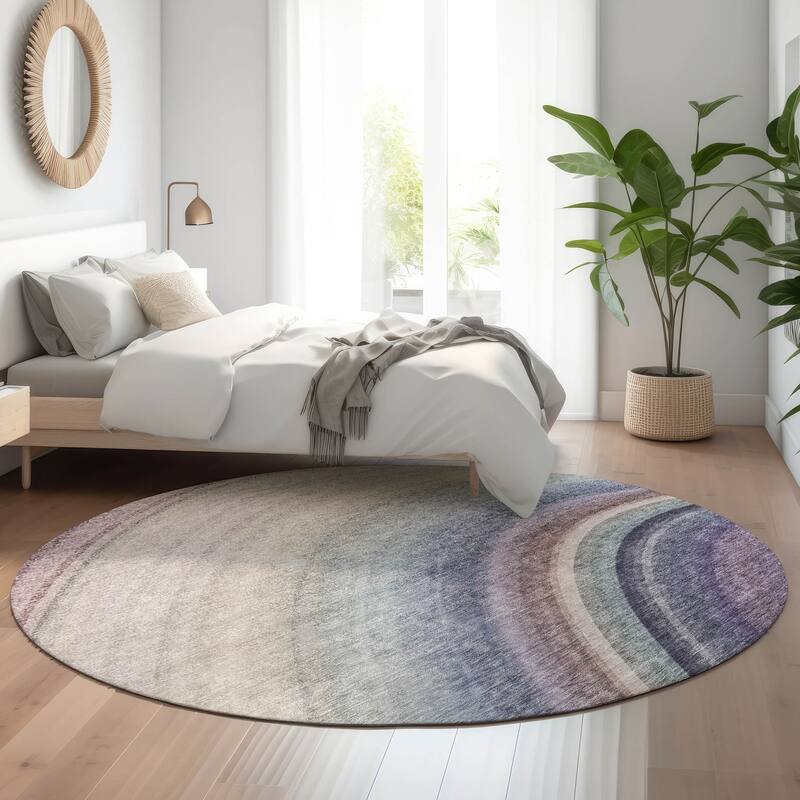 Premium Washable Super Soft Contemporary Arches Mayfield Rug - Beige - 8' x 8' - Round