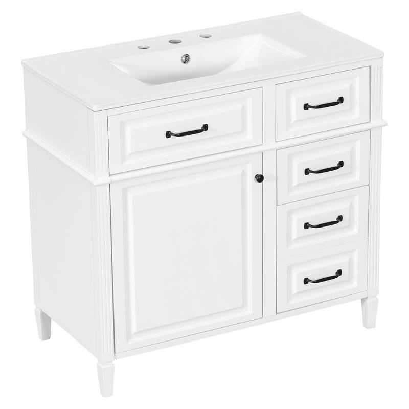 Freestanding 36 Inch Bathroom Vanity Cabinet with Ceramic Sink (Faucet Not Included)