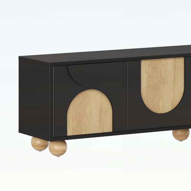 Farmhouse Media Console Table with Rebound Device,5 Solid Wood Legs