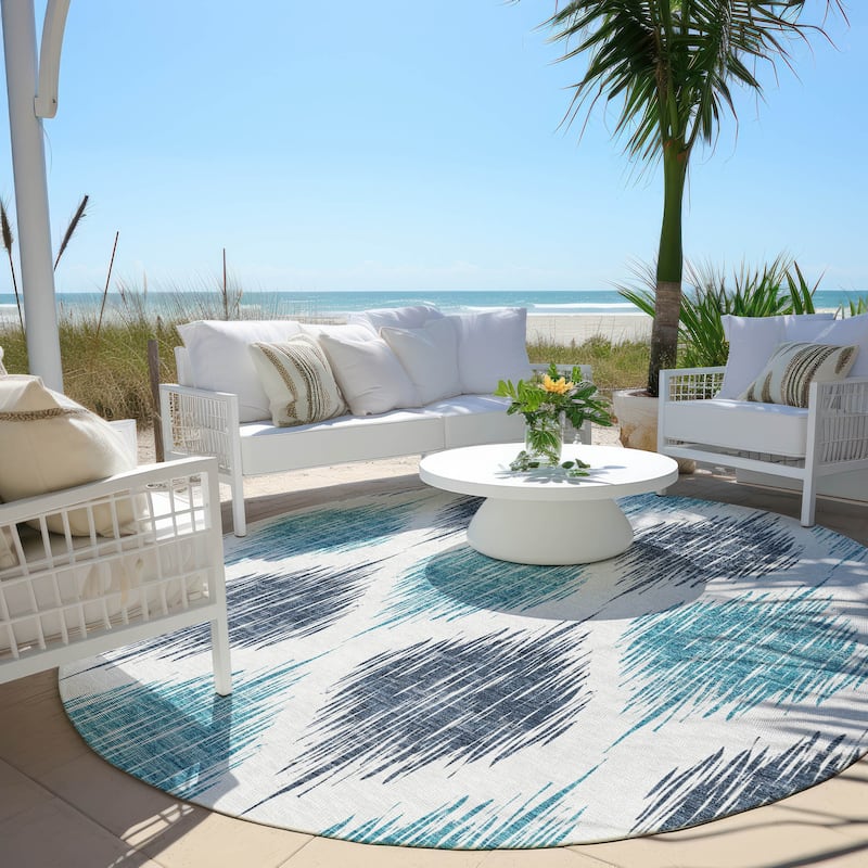 Machine Washable Indoor/ Outdoor Chantille Contemporary Geo Rug - Blue - 8' x 8'