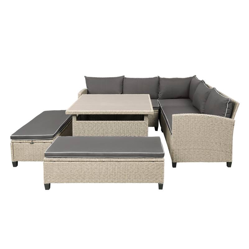 6Piece Patio Furniture Set Outdoor Wicker Rattan Sectional Sofa with
