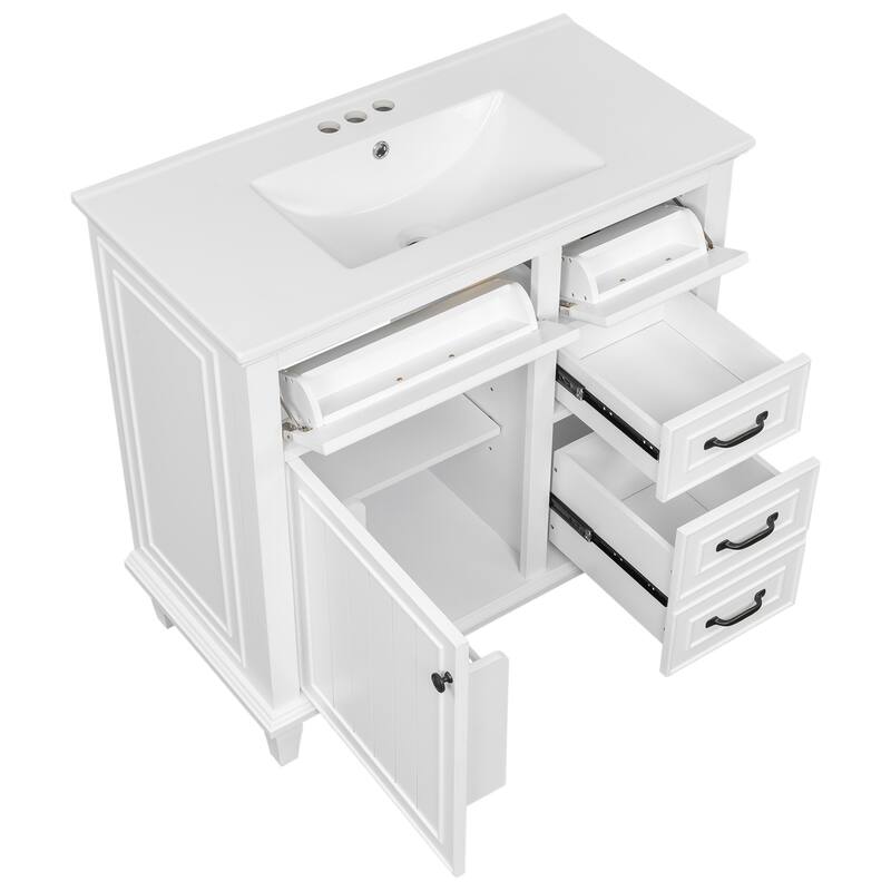Roomfitters 36" Bathroom Vanity with Sink, Solid Wood Frame, 2 Flip Drawers & Soft-Close Cabinet with Door Rack