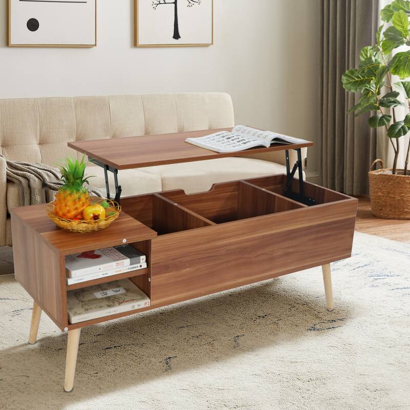 Coffee Table Liftable and Lowerable Table Top Solid Wood Legs Support Big Storage Space Bed