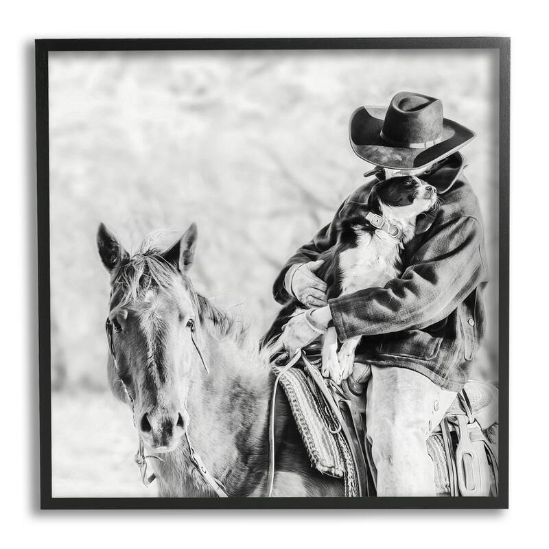 Stupell Cowboy Hugging Dog Framed Giclee Art Design by PBurchettePhoto - 24 x 24 - Black
