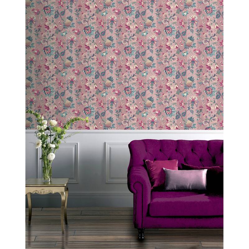 Arthouse Cornelia Pink Floral Stripe Wallpaper