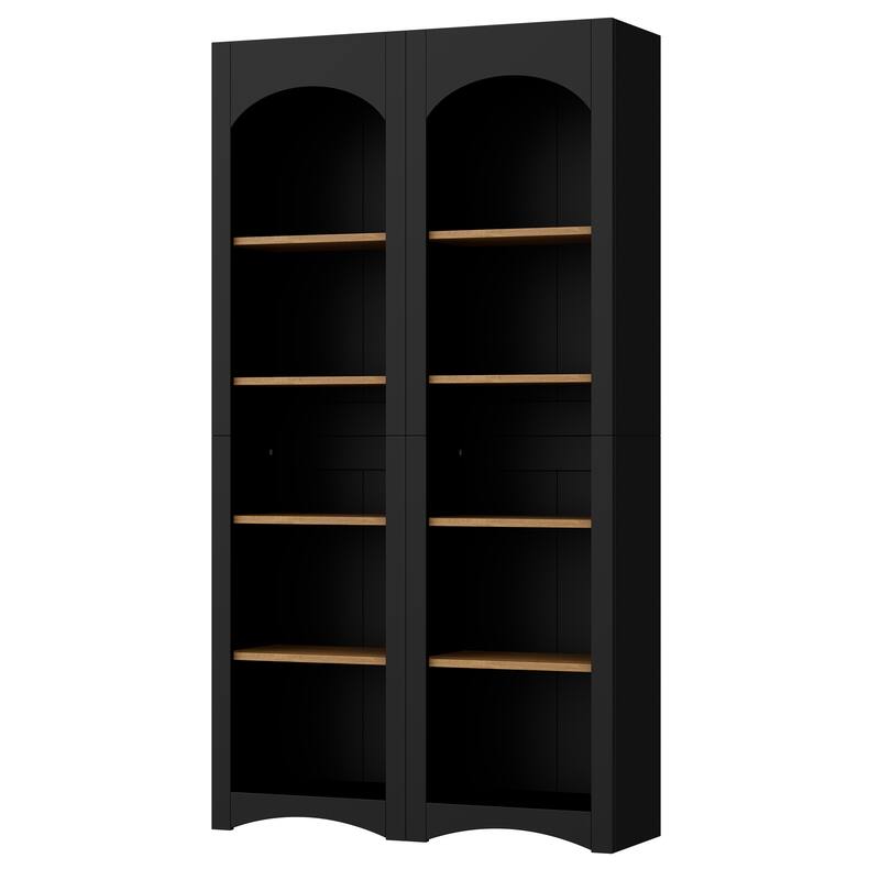 Free Standing 5 Tier Bookshelves Set of 2, Farmhouse Two-Tone Storage Cabinet - 39.3" W × 12.4" D × 72" H - Black