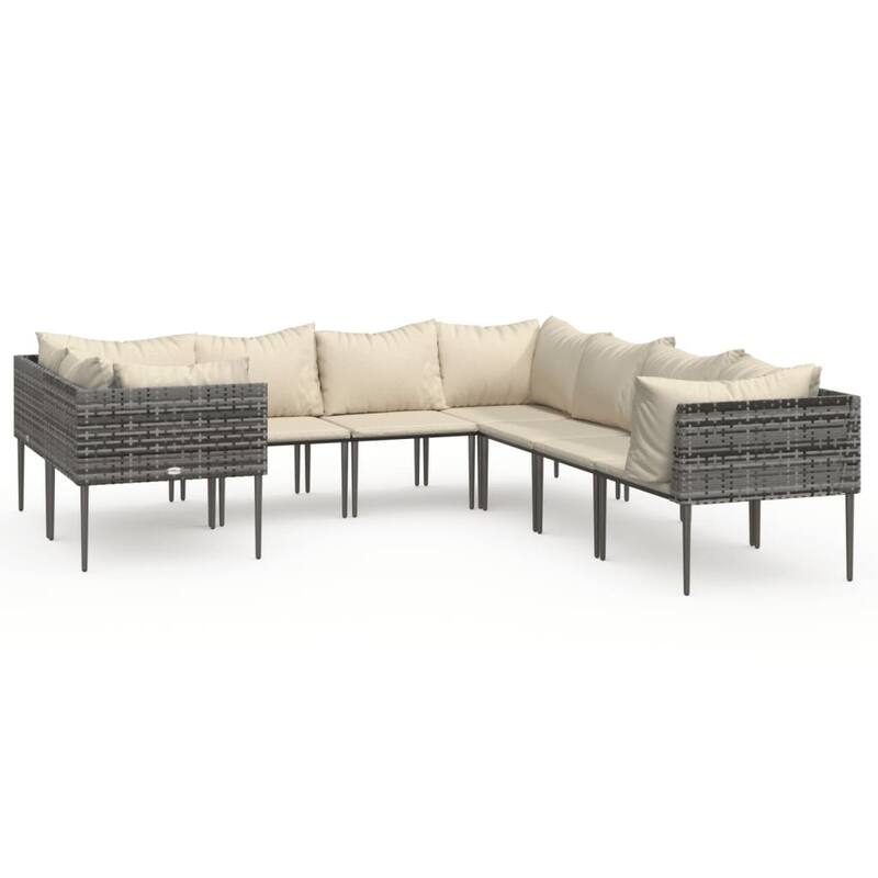 vidaXL 8 Piece Patio Lounge Set with Cushions Gray Poly Rattan