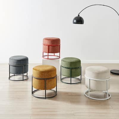 NPD Furniture Ophelia Velvet Round Ottoman with Metal Frame