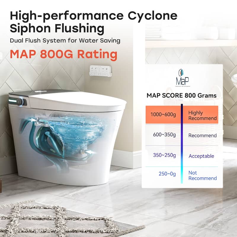 HOROW 10 Inch Rough In Tankless Elongated Smart Bidet Toilet 1.27 GPF White with Auto Open Close Foot Sensor and Ambient Light