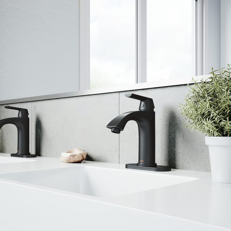 VIGO Penela Single Hole Bathroom Faucet - Faucet with Deck Plate - Matte Black