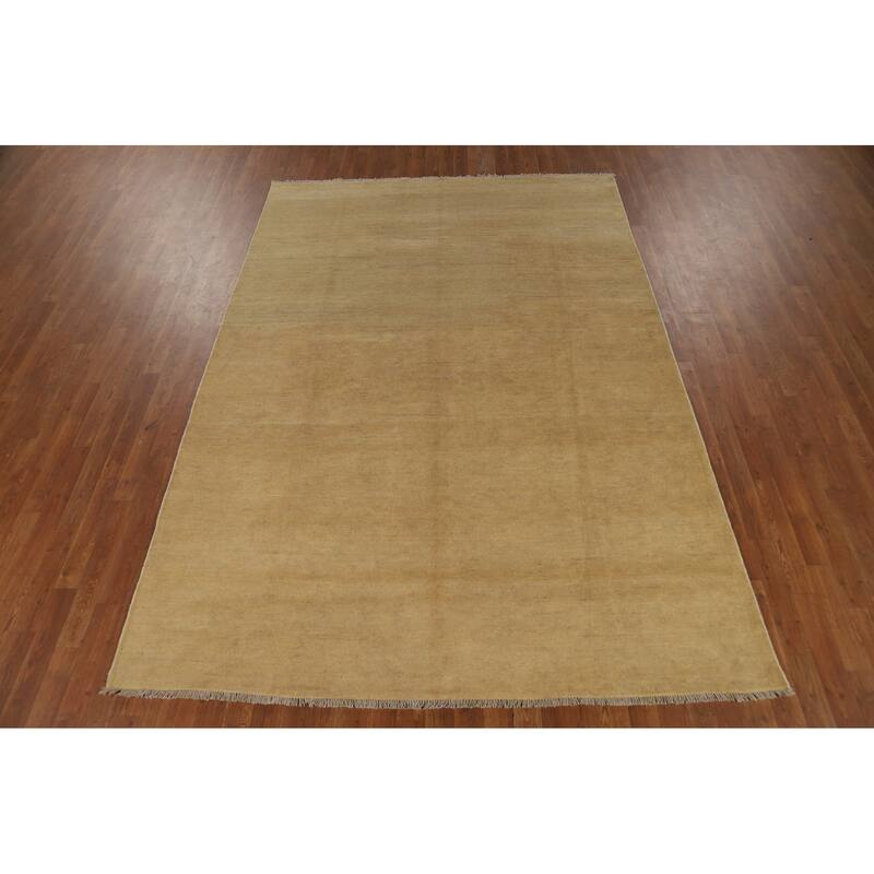 Modern Gabbeh Oriental Area Rug Handmade Solid Yellow Wool Carpet - 6'5" x 9'3"
