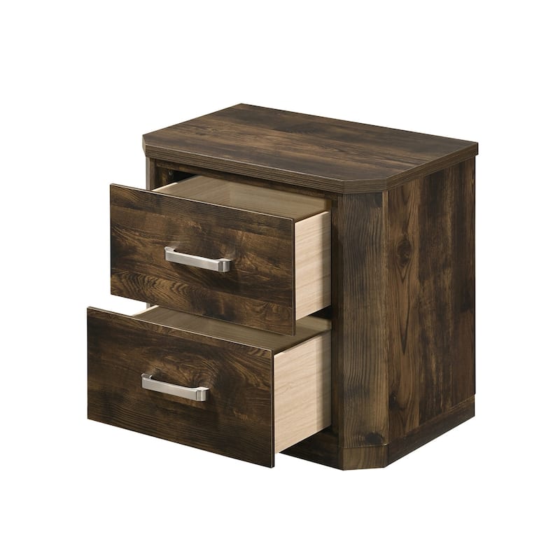 2 Drawers Wooden Nightstand in Rustic Walnut Finish