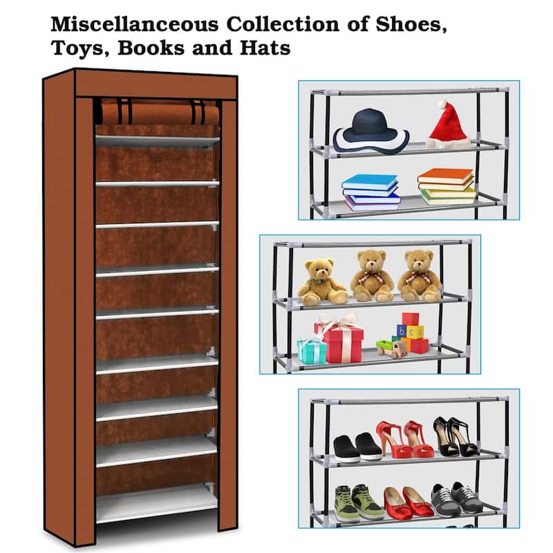 10 Tiers Shoe Cabinet Dustproof Shoe Rack Fabric Holding 27 Pair Shoes