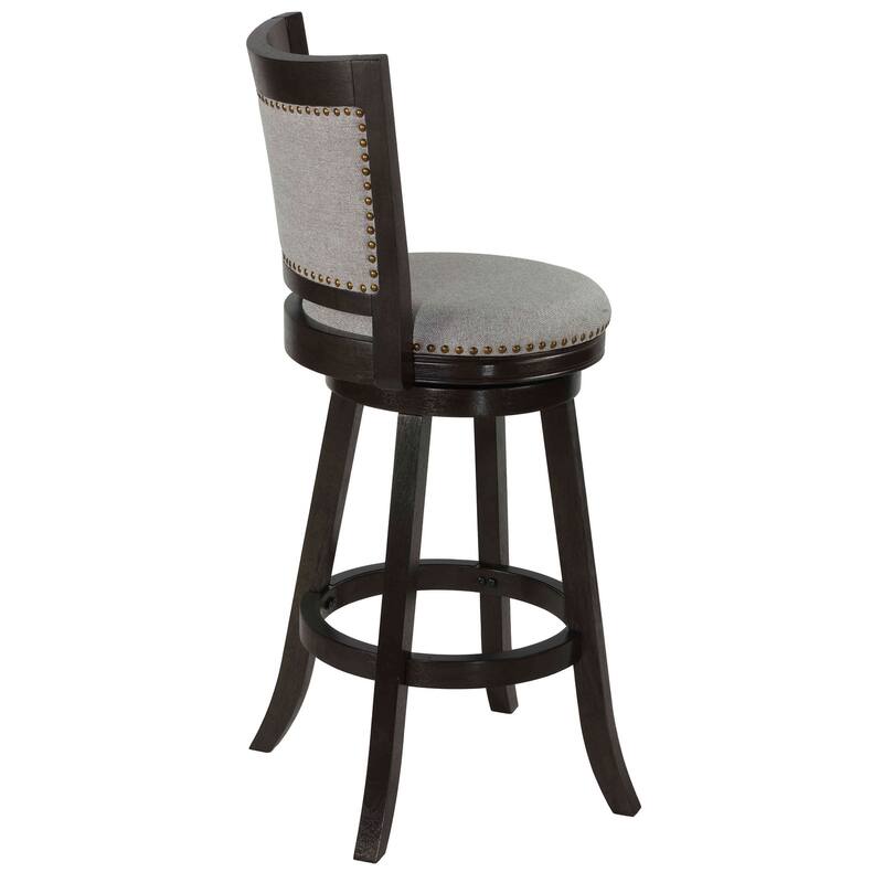 Cortesi Home Ferne Solid Wood Swivel Barstool, Gray Fabric