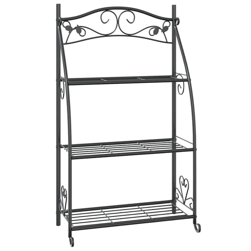 vidaXL Flower Rack Black Powder-coated Steel Flower Rack Rectangular - 11.8 x 22.0 x 37.8 in
