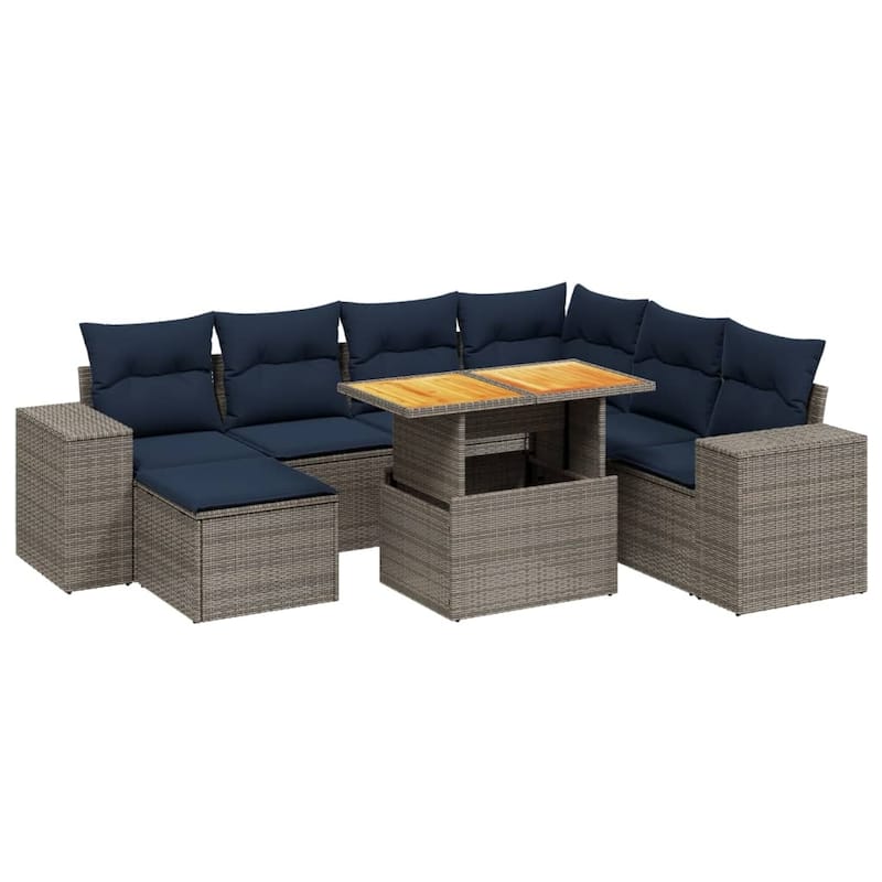 vidaXL Patio Sofa Set with Cushions Outdoor Furniture 8 Piece Poly Rattan - 21.7 x 24.4 x 27.2