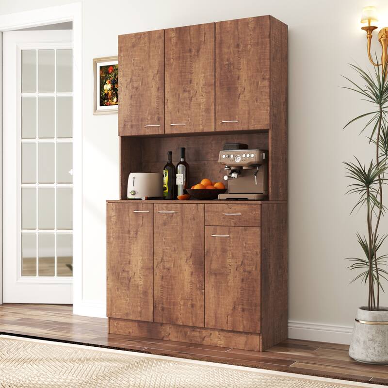 Modern Tall Cabinet with 6 Doors, 1 Open Shelf and 1 Drawer for Bedroom, Kitchen