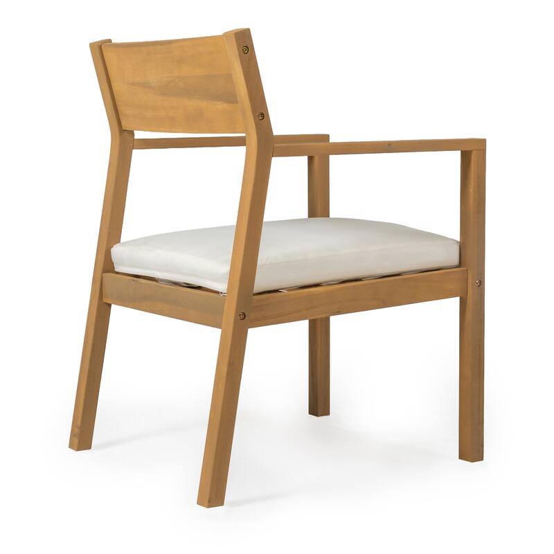 Outdoor Patio Dining Table Set for 6 - Person with Umbrella Hole Acacia Wood and Removable Cushions