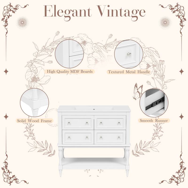 36" Freestanding Bathroom Vanity with White Integrated Ceramic Sink - 36'' x 18'' x 34''