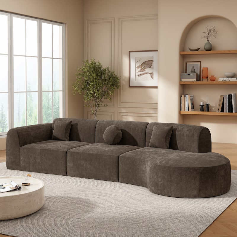 Christopher Knight Home - Curved 140" Upholstered Sectional Sofa with High-Density Fully Compressed Sponge and Chaise Lounge