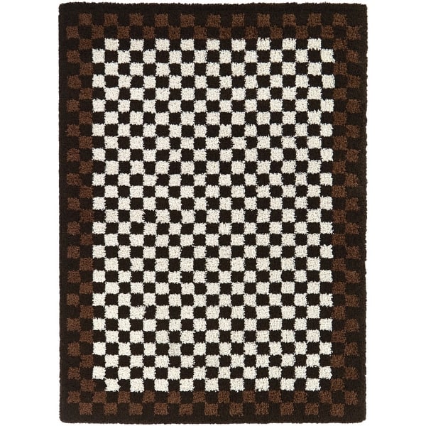 Covey Plush Checkered Thick Shag Area Rug - 7'10" x 10' - Brown/Cream