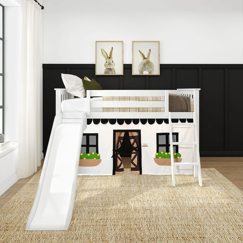 Max and Lily Classic Twin-Size Low Loft with Easy Slide and Curtain