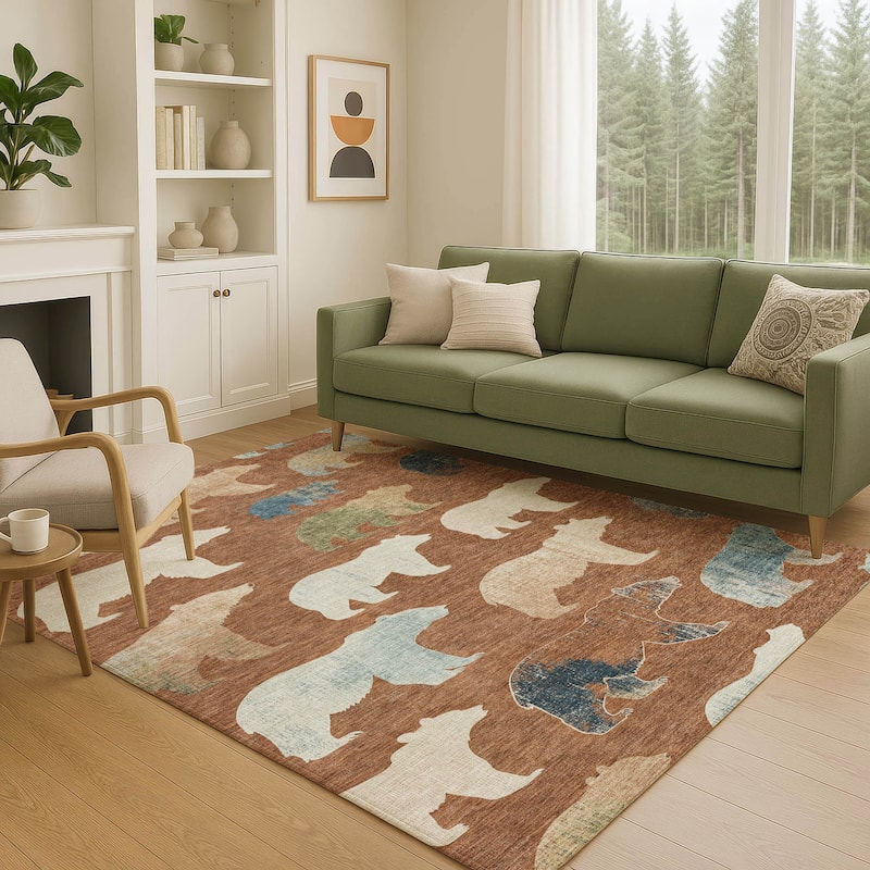 Machine Washable Indoor/ Outdoor Modern Bear Chantille Rug